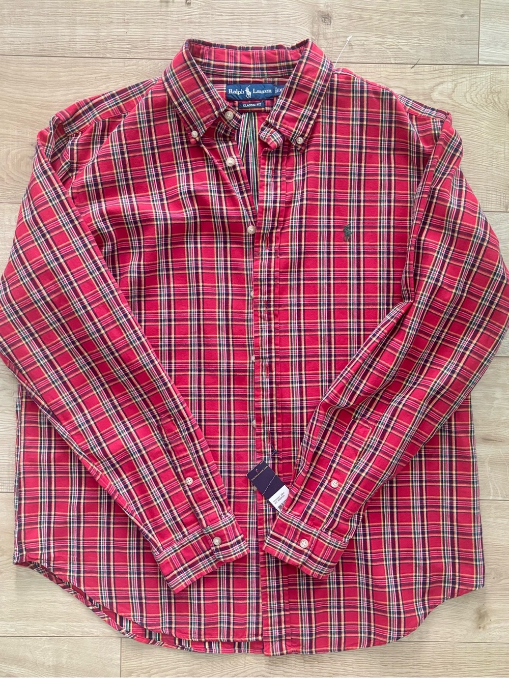 NWT Vintage Ralph Lauren Red Plaid Long Sleeve Button-Down Shirt Classic Preppy
